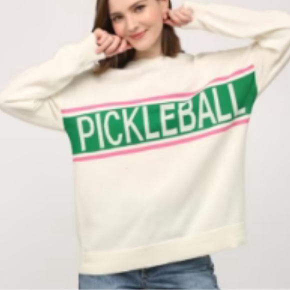 Fate Sweaters - Fate Pickleball White Sweater with Green and Pink Accents Size Small